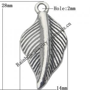 Pendant Zinc Alloy Jewelry Findings Lead-free, Leaf 28x14mm Hole:2mm, Sold by Bag