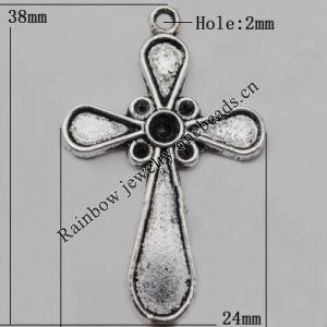Pendant Zinc Alloy Jewelry Findings Lead-free, Cross 38x24mm Hole:2mm, Sold by Bag