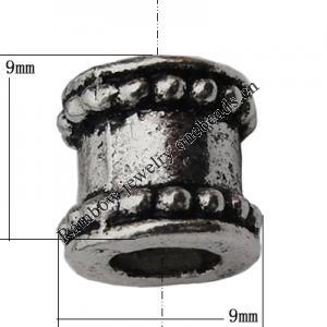 European style Beads Zinc Alloy Jewelry Findings Lead-free, 9x9mm, Hole:5mm, Sold by Bag