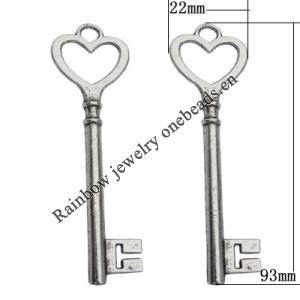 Pendant Zinc Alloy Jewelry Findings Lead-free, 93x22mm Hole:5mm, Sold by Bag