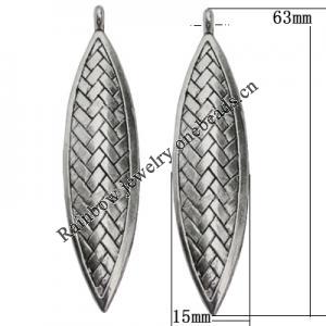 Pendant Zinc Alloy Jewelry Findings Lead-free, 63x15mm Hole:2mm, Sold by Bag
