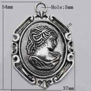 Pendant Zinc Alloy Jewelry Findings Lead-free, 54x37mm Hole:5mm, Sold by Bag