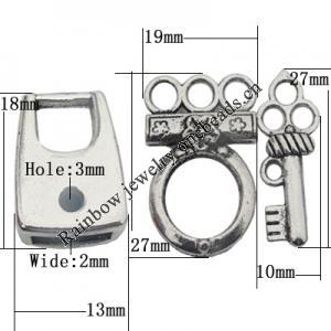 Connector Zinc Alloy Jewelry  Findings Lead-free, 18x13mm, 27x19mm, 27x10mm Hole:4mm, Sold by Bag