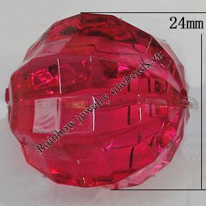 Transparent Acrylic Beads, Faceted Round 24mm Hole:2mm, Sold by Bag 
