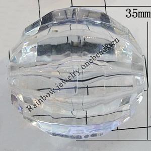 Transparent Acrylic Beads, Faceted Round 35mm Hole:2mm, Sold by Bag 