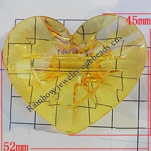 Transparent Acrylic Beads, Faceted Heart 45x52mm Hole:2mm, Sold by Bag 