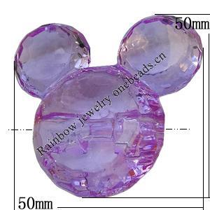 Transparent Acrylic Beads, Animal Head 50x50mm Hole:3mm, Sold by Bag 