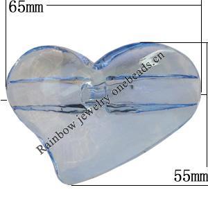 Transparent Acrylic Beads, Heart 65x55mm Hole:2mm, Sold by Bag 