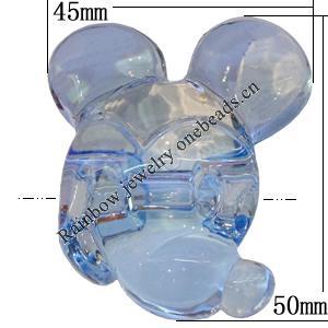 Transparent Acrylic Beads, Animal Head 50x45mm Hole:3mm, Sold by Bag 