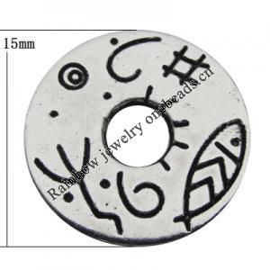 Donut Zinc Alloy Jewelry Findings Lead-free, Coin 15mm, Hole:4mm, Sold by Bag