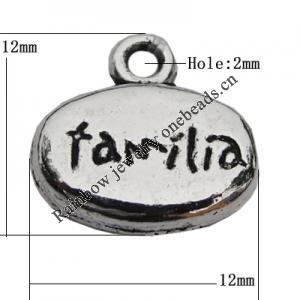 Pendant Zinc Alloy Jewelry Findings Lead-free, 12x12mm Hole:2mm, Sold by Bag