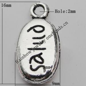 Pendant Zinc Alloy Jewelry Findings Lead-free, 16x9mm Hole:2mm, Sold by Bag
