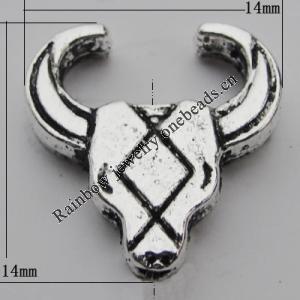 Bead Zinc Alloy Jewelry Findings Lead-free, Cow Head 14x14mm Hole:1mm, Sold by Bag