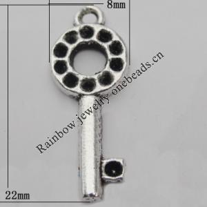 Pendant Zinc Alloy Jewelry Findings Lead-free, Key 22x8mm Hole:1mm, Sold by Bag