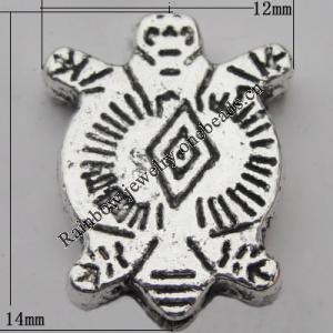 Bead Zinc Alloy Jewelry Findings Lead-free, Turtle 14x12mm Hole:1mm, Sold by Bag