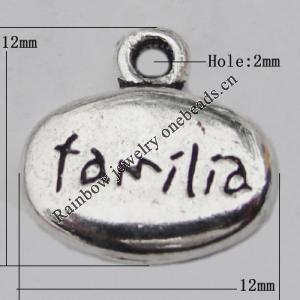 Pendant Zinc Alloy Jewelry Findings Lead-free, 12x12mm Hole:2mm, Sold by Bag