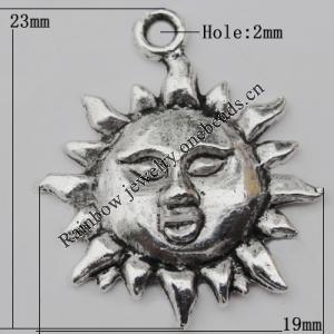 Pendant Zinc Alloy Jewelry Findings Lead-free, Sun 23x19mm Hole:2mm, Sold by Bag