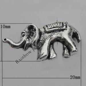 Bead Zinc Alloy Jewelry Findings Lead-free, Elephant 20x10mm Hole:1mm, Sold by Bag