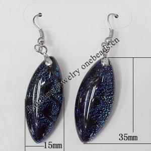 Dichroic Glass Earring, hook earwire, Mixed color, 35x15mm, Sold by Pair