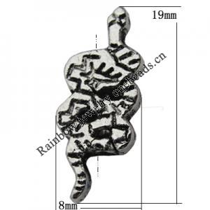 Bead Zinc Alloy Jewelry Findings Lead-free, Snake 19x8mm Hole:1mm, Sold by Bag