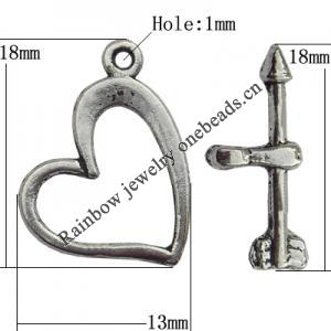 Clasp Zinc Alloy Jewelry Findings Lead-free, Loop:13x18mm, Bar:18x5mm Big Hole:1mm, Sold by Bag