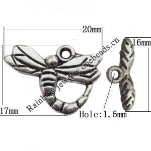 Clasp Zinc Alloy Jewelry Findings Lead-free, Loop:20x17mm, Bar:16x4mm Hole:1.5mm, Sold by Bag