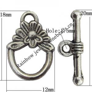 Clasp Zinc Alloy Jewelry Findings Lead-free, Loop:12x18mm, Bar:20x13mm Big Hole:2mm Small Hole:1.5mm, Sold by Bag