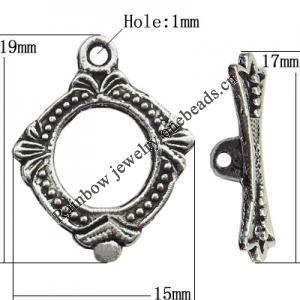 Clasp Zinc Alloy Jewelry Findings Lead-free, Loop:15x19mm, Bar:17x5mm Hole:1mm, Sold by Bag