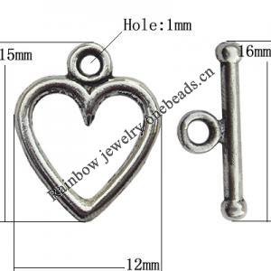 Clasp Zinc Alloy Jewelry Findings Lead-free, Loop:12x15mm, Bar:16x2mm Hole:1mm, Sold by Bag