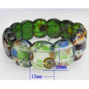 Silver Foil Lampwork Glass Bracelet, 15x20mm Length:About 19mm, Sold by Strand