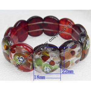 Silver Foil Lampwork Glass Bracelet, 18x22mm Length:About 19mm, Sold by Strand