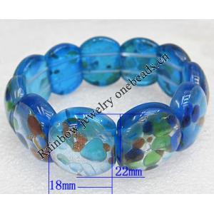 Silver Foil Lampwork Glass Bracelet, 18x22mm Length:About 19mm, Sold by Strand