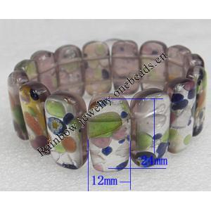 Silver Foil Lampwork Glass Bracelet, 12x24mm Length:About 19mm, Sold by Strand