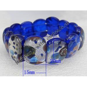 Silver Foil Lampwork Glass Bracelet, 15x20mm Length:About 19mm, Sold by Strand