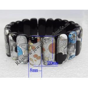 Silver Foil Lampwork Glass Bracelet, 8x20mm Length:About 19mm, Sold by Strand