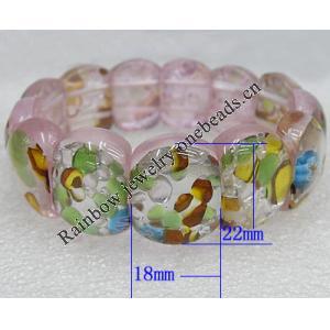 Silver Foil Lampwork Glass Bracelet, 18x22mm Length:About 19mm, Sold by Strand