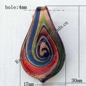 Lampwork Pendant For Earring, Leaf, 17x30mm, Hole:About 4mm, Sold by PC