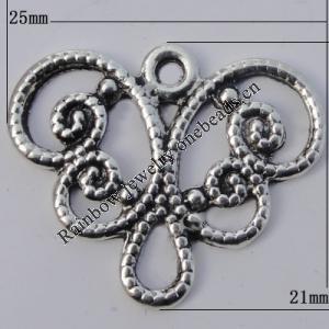 Pendant Zinc Alloy Jewelry Findings Lead-free, 21x25mm Hole:2mm, Sold by Bag
