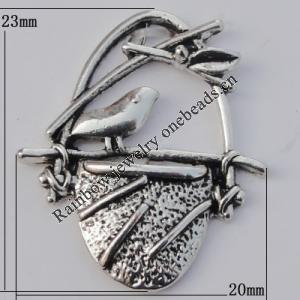 Pendant Zinc Alloy Jewelry Findings Lead-free, 23x20mm, Sold by Bag