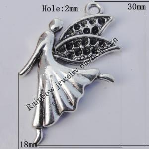 Pendant Zinc Alloy Jewelry Findings Lead-free, 30x18mm Hole:2mm, Sold by Bag