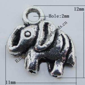 Pendant Zinc Alloy Jewelry Findings Lead-free, Elephant 11x12mm Hole:2mm, Sold by Bag