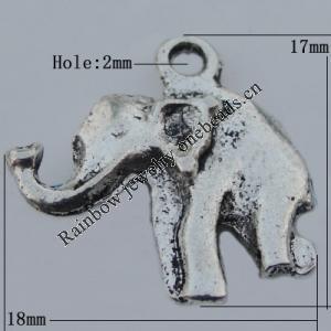 Pendant Zinc Alloy Jewelry Findings Lead-free, Elephant 17x18mm Hole:2mm, Sold by Bag