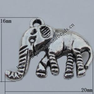 Pendant Zinc Alloy Jewelry Findings Lead-free, Elephant 20x16mm Hole:1.5mm, Sold by Bag