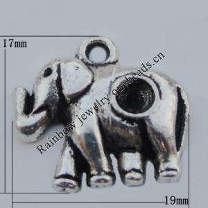 Pendant Zinc Alloy Jewelry Findings Lead-free, Elephant 19x17mm Hole:2mm, Sold by Bag