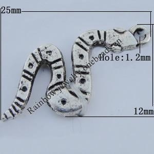 Bead Zinc Alloy Jewelry Findings Lead-free, Snake 12x25mm Hole:1mm, Sold by Bag