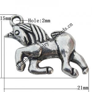 Pendant Zinc Alloy Jewelry Findings Lead-free, Horse 21x15mm Hole:2mm, Sold by Bag