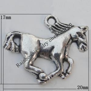 Pendant Zinc Alloy Jewelry Findings Lead-free, Horse 20x17mm Hole:2mm, Sold by Bag