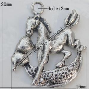 Pendant Zinc Alloy Jewelry Findings Lead-free, 16x20mm Hole:2mm, Sold by Bag