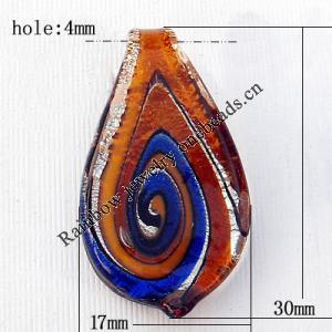 Lampwork Pendant For Earring, Leaf, 17x30mm, Hole:About 4mm, Sold by PC