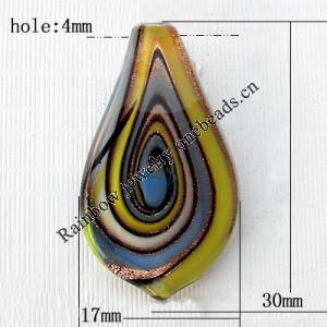 Lampwork Pendant For Earring, Leaf, 17x30mm, Hole:About 4mm, Sold by PC